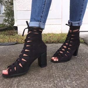 Black cutout boots/heels
